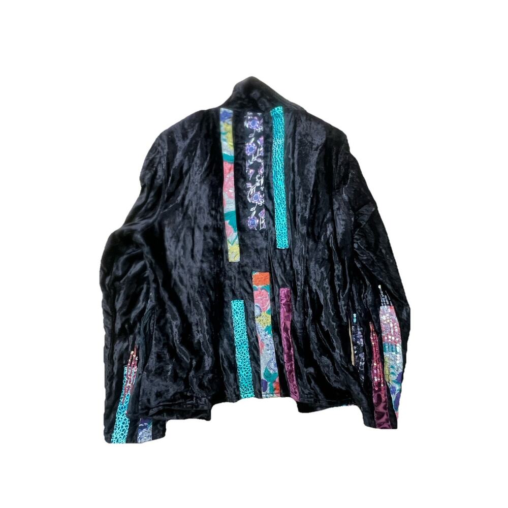 YakMagik Velvet Sequin Patchwork Jacket Women Large Nepal Button Front Boho Art - Picture 2 of 8